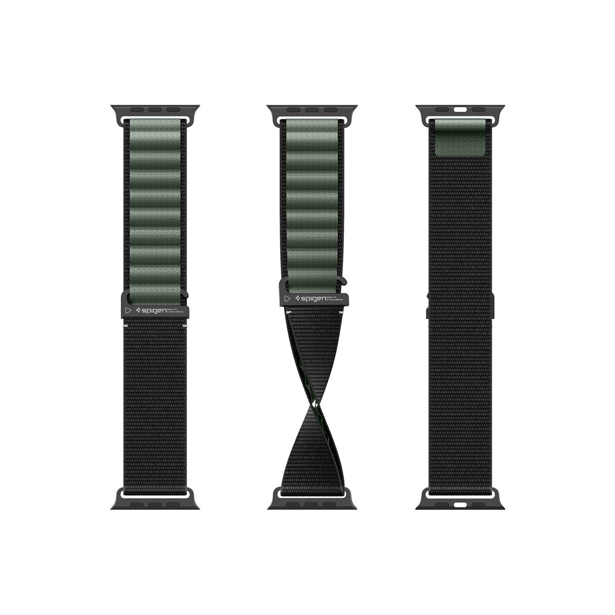 Řemínek pro Apple Watch 49mm/46mm/45mm/44mm Spigen Fabric Band (Hook) - černo-zelený