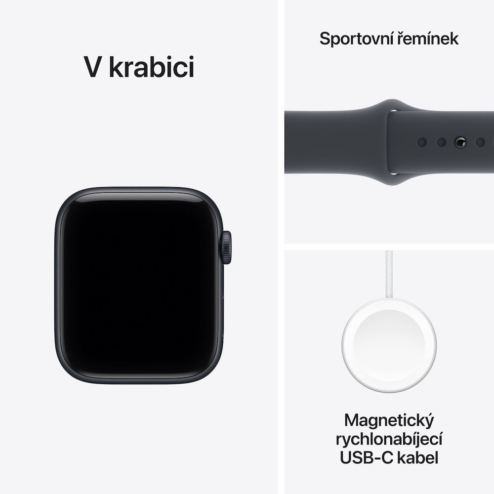 Apple Watch SE 3 GPS + Cellular 44mm temně inkoustové hliníkové pouzdro s temně inkoustovým sportovním řemínkem - S/M - iSTYLE CZ