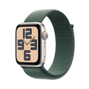 Apple Watch SE GPS 44mm hvězdně bílé hliníkové pouzdro s jezerně zeleným provlékacím sportovním řemínkem