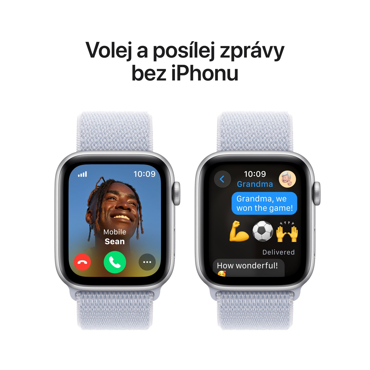 Apple Watch SE GPS + Cellular 44mm stříbrné hliníkové pouzdro s oblačně modrým provlékacím sportovním řemínkem