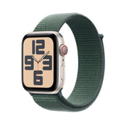 Apple Watch SE GPS + Cellular 44mm hvězdně bílé hliníkové pouzdro s jezerně zeleným provlékacím sportovním řemínkem