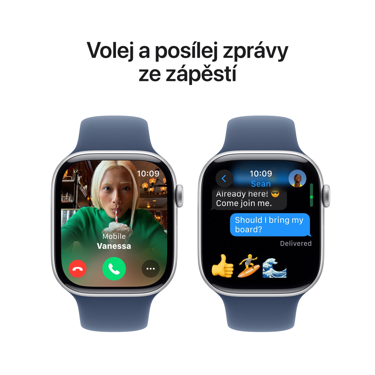 Apple Watch Series 10 GPS 42mm stříbné hliníkové pouzdro s denimovým sportovním řemínkem - S/M