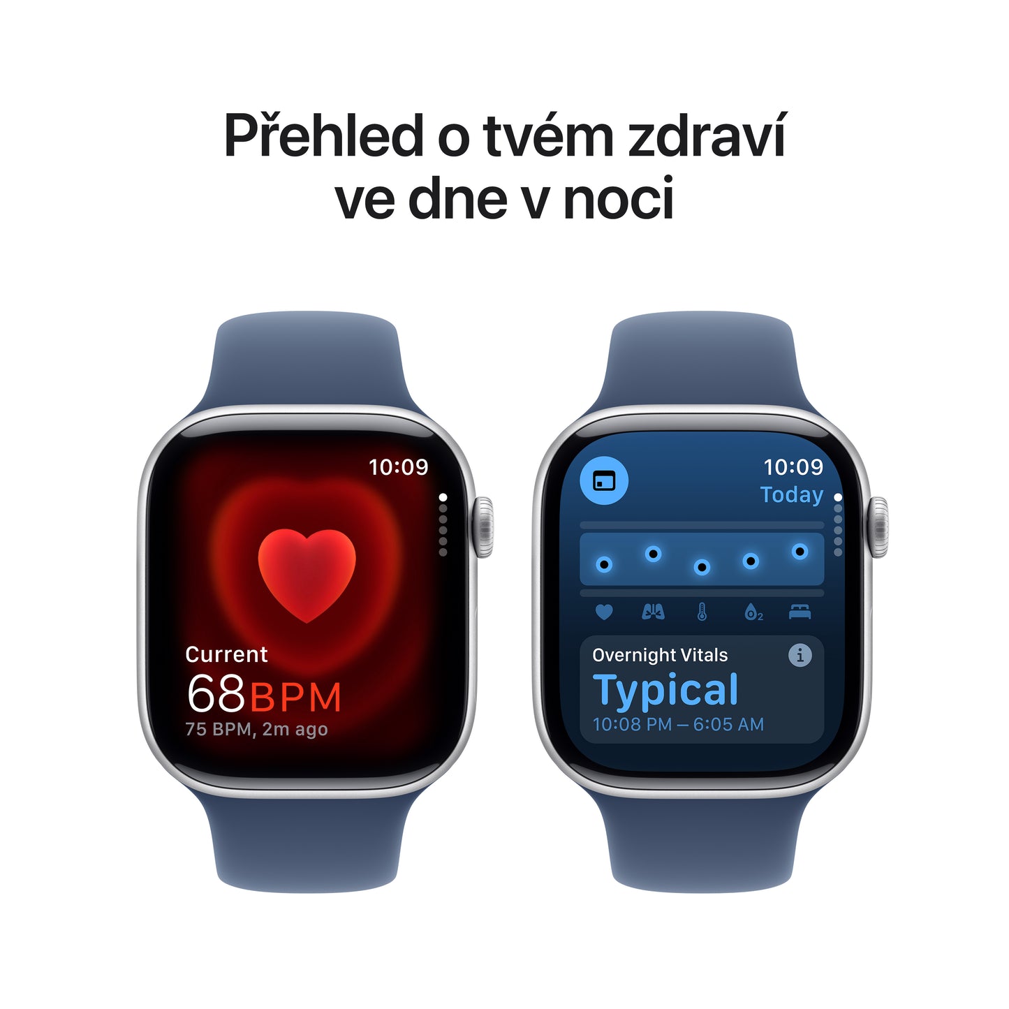 Apple Watch Series 10 GPS 46mm stříbné hliníkové pouzdro s denimovým sportovním řemínkem - M/L