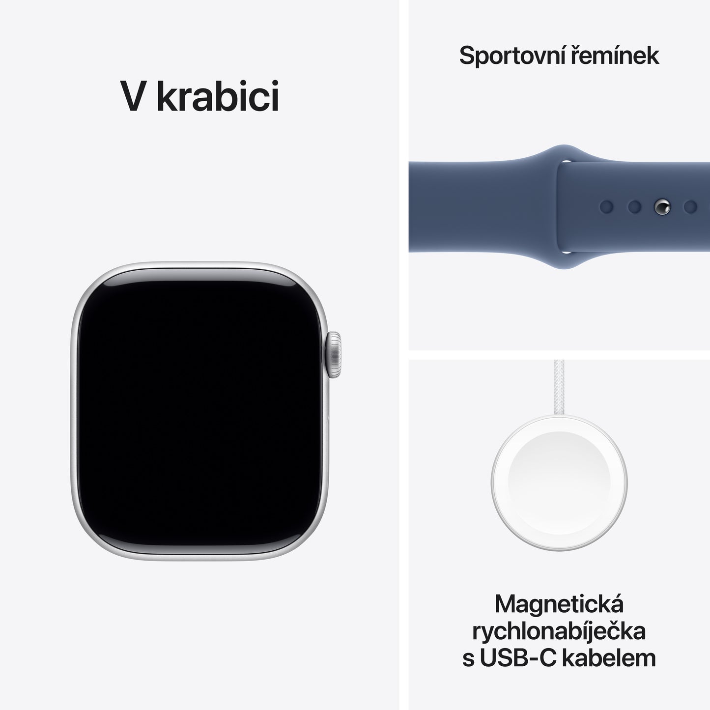 Apple Watch Series 10 GPS 46mm stříbné hliníkové pouzdro s denimovým sportovním řemínkem - M/L