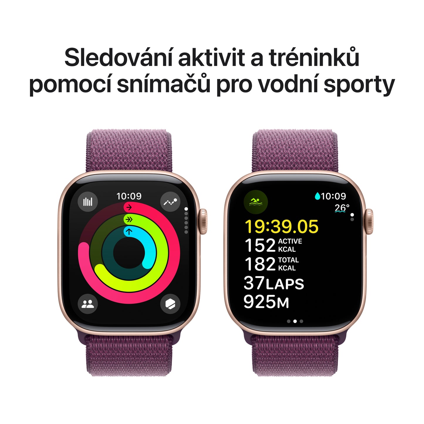 Apple Watch Series 10 GPS + Cellular 46mm růžově zlaté hliníkové pouzdro se švestkovým sportovním provlékacím řemínkem