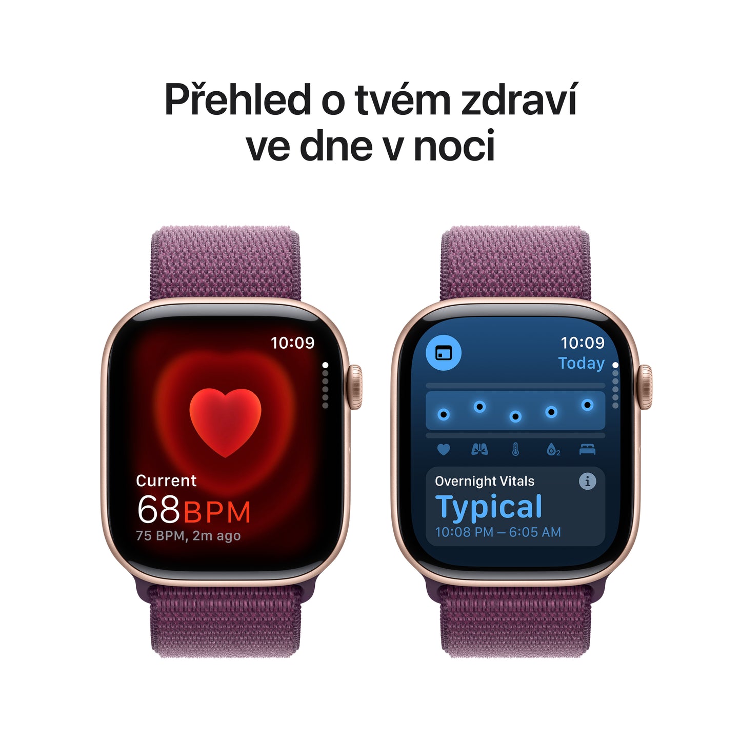 Apple Watch Series 10 GPS + Cellular 46mm růžově zlaté hliníkové pouzdro se švestkovým sportovním provlékacím řemínkem