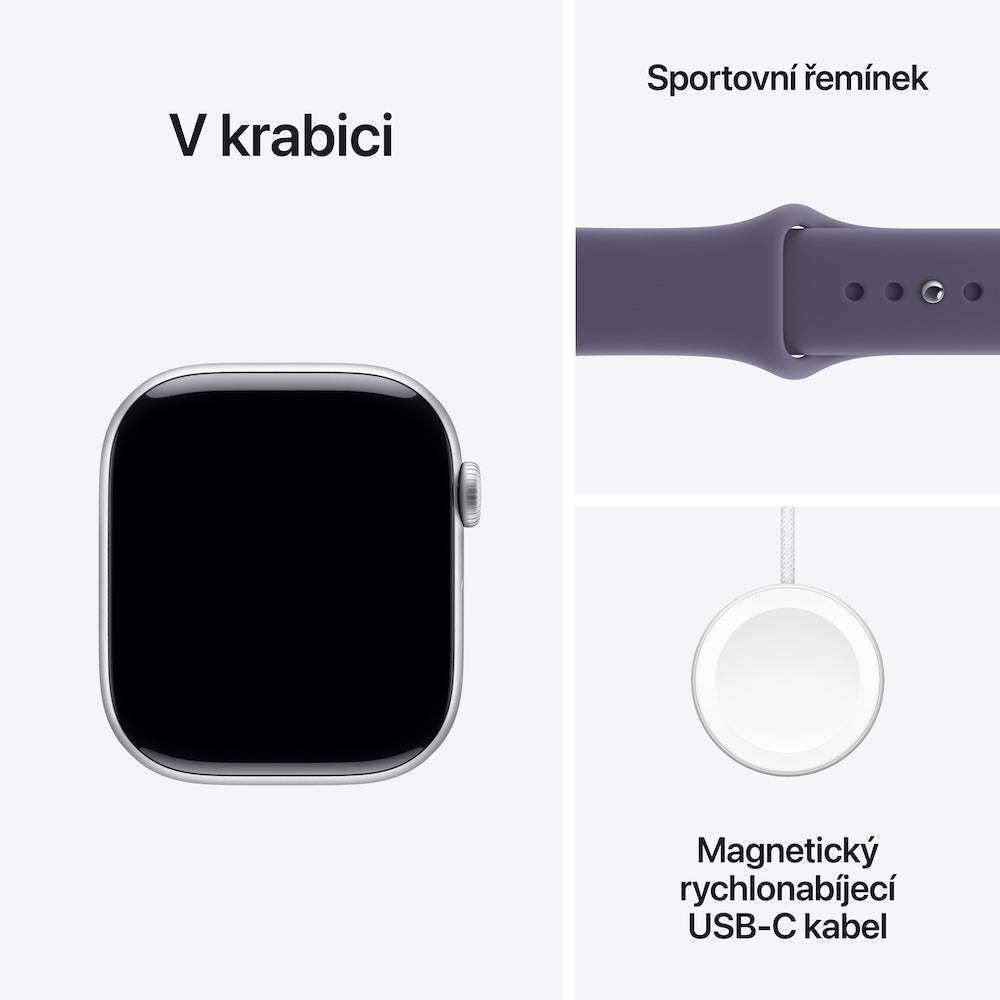 Apple Watch Series 11 GPS 42mm stříbrné hliníkové pouzdro s mlžně fialovým sportovním řemínkem - M/L - iSTYLE CZ