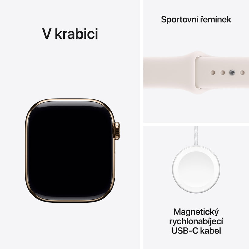 Apple Watch Series 11 GPS + Cellular 42mm zlatě titanové pouzdro se světle ruměným sportovním řemínkem - S/M - iSTYLE CZ