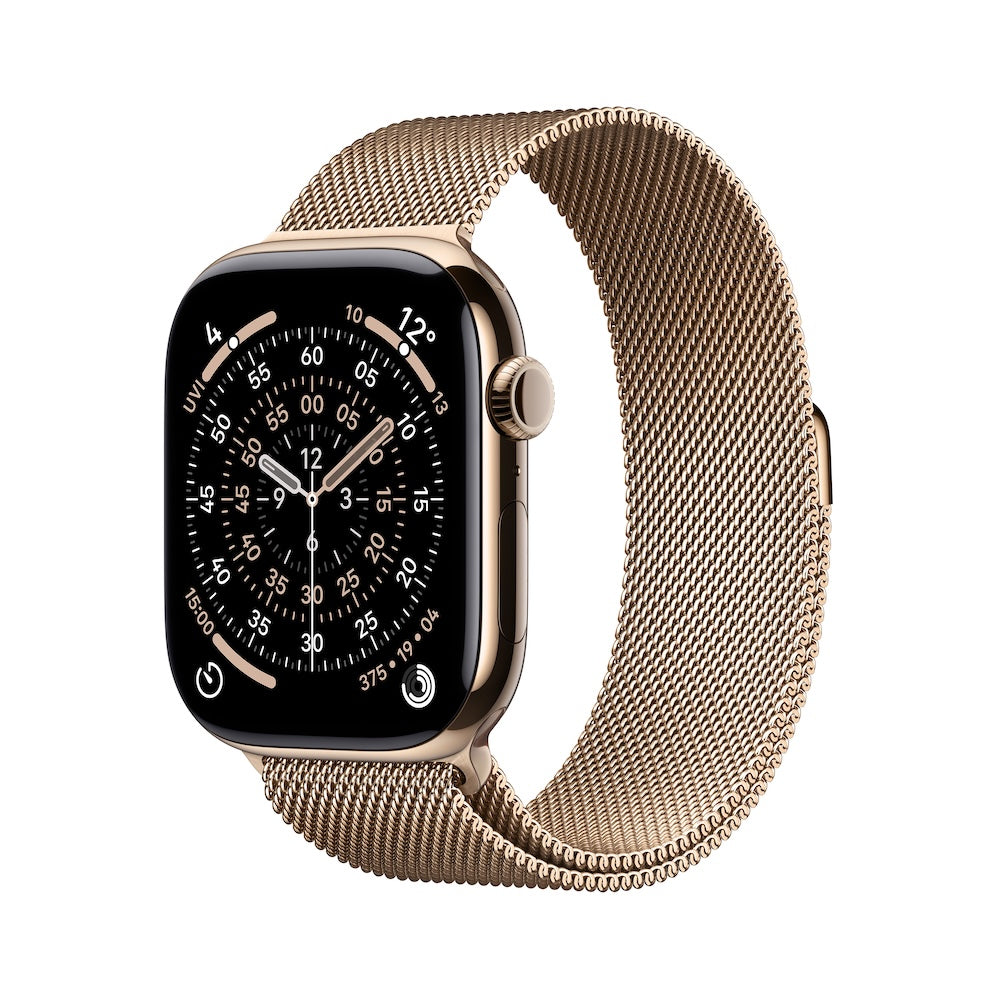 Apple Watch Series 11 GPS + Cellular 46mm zlatě titanové pouzdro se zlatě ocelovým milánským tahem - M/L - iSTYLE CZ