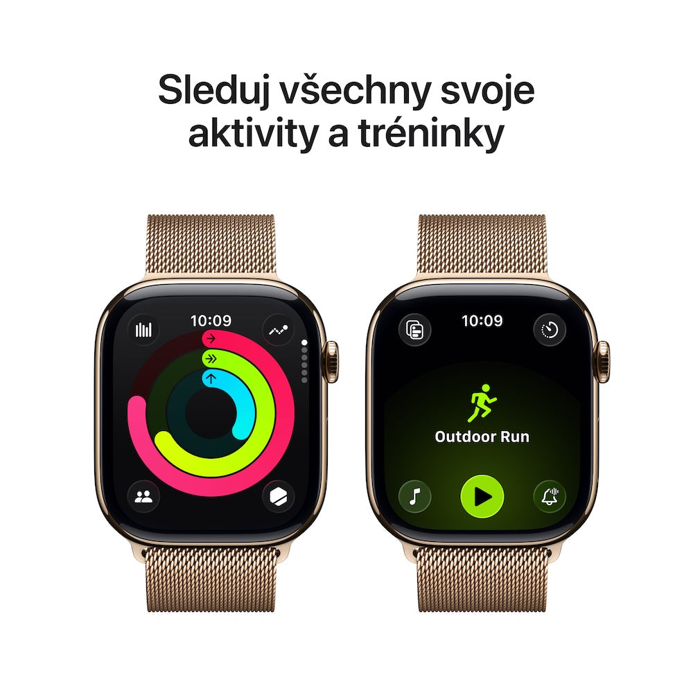Apple Watch Series 11 GPS + Cellular 46mm zlatě titanové pouzdro se zlatě ocelovým milánským tahem - M/L - iSTYLE CZ