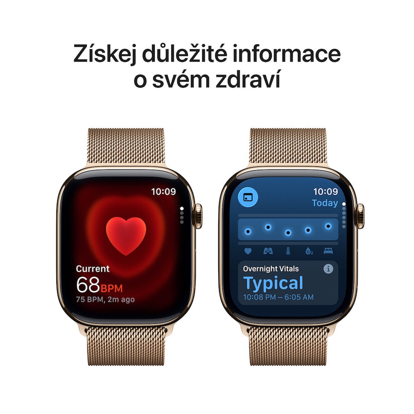 Apple Watch Series 11 GPS + Cellular 46mm zlatě titanové pouzdro se zlatě ocelovým milánským tahem - S/M - iSTYLE CZ