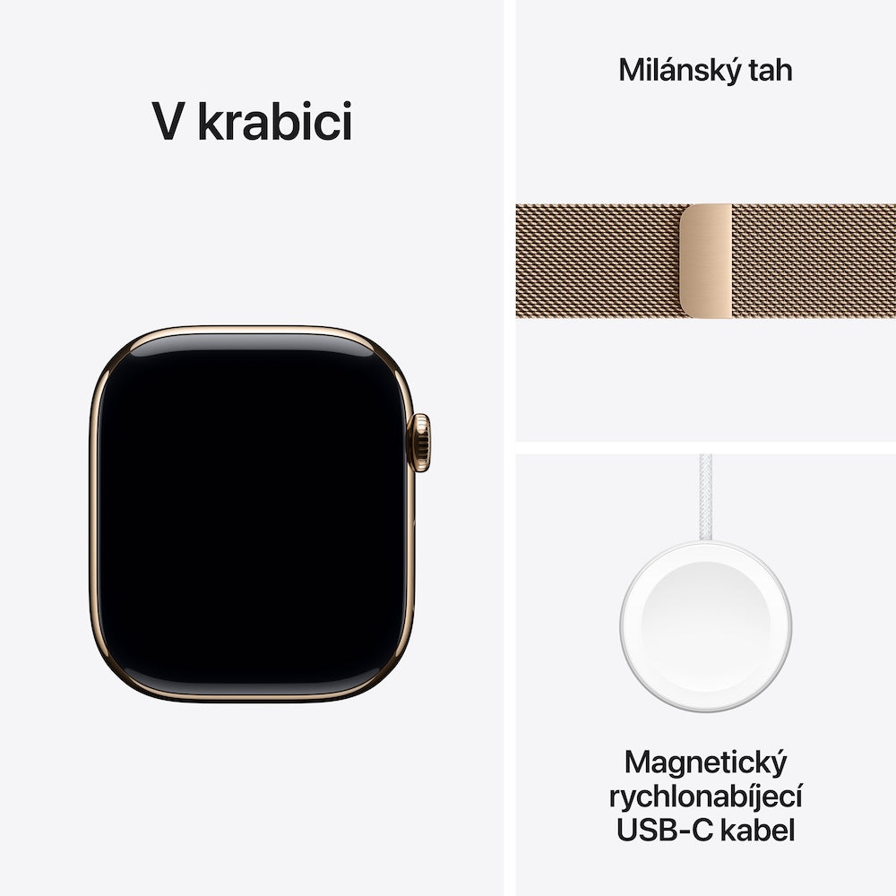 Apple Watch Series 11 GPS + Cellular 46mm zlatě titanové pouzdro se zlatě ocelovým milánským tahem - M/L - iSTYLE CZ