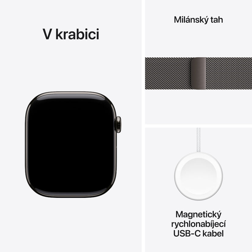 Apple Watch Series 11 GPS + Cellular 46mm břidlicově šedé titanové pouzdro s břidlicově šedým ocelovým milánským tahem - M/L - iSTYLE CZ