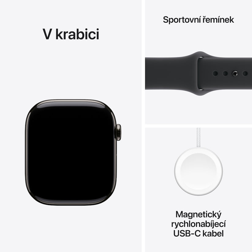 Apple Watch Series 11 GPS + Cellular 42mm břidlicově šedé titanové pouzdro s černým sportovním řemínkem - M/L - iSTYLE CZ