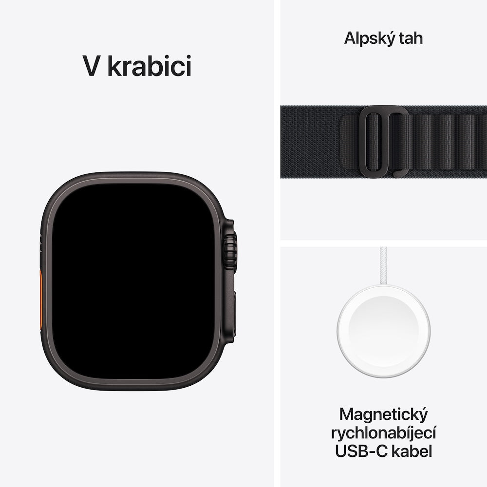 Apple Watch Ultra 3 GPS + Cellular 49mm černě titanové pouzdro s černým alpským tahem - S - iSTYLE CZ
