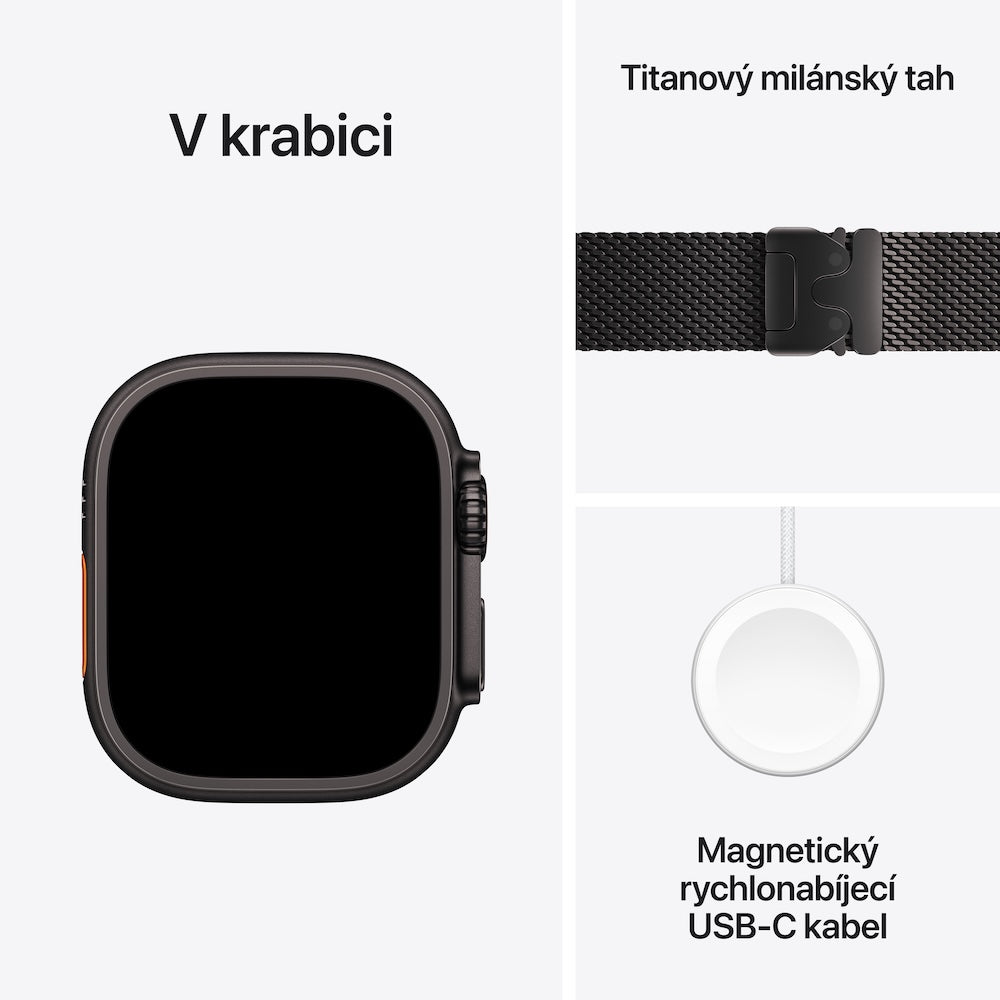 Apple Watch Ultra 3 GPS + Cellular 49mm černě titanové pouzdro s černě titanovým milánským tahem z titanu - M - iSTYLE CZ