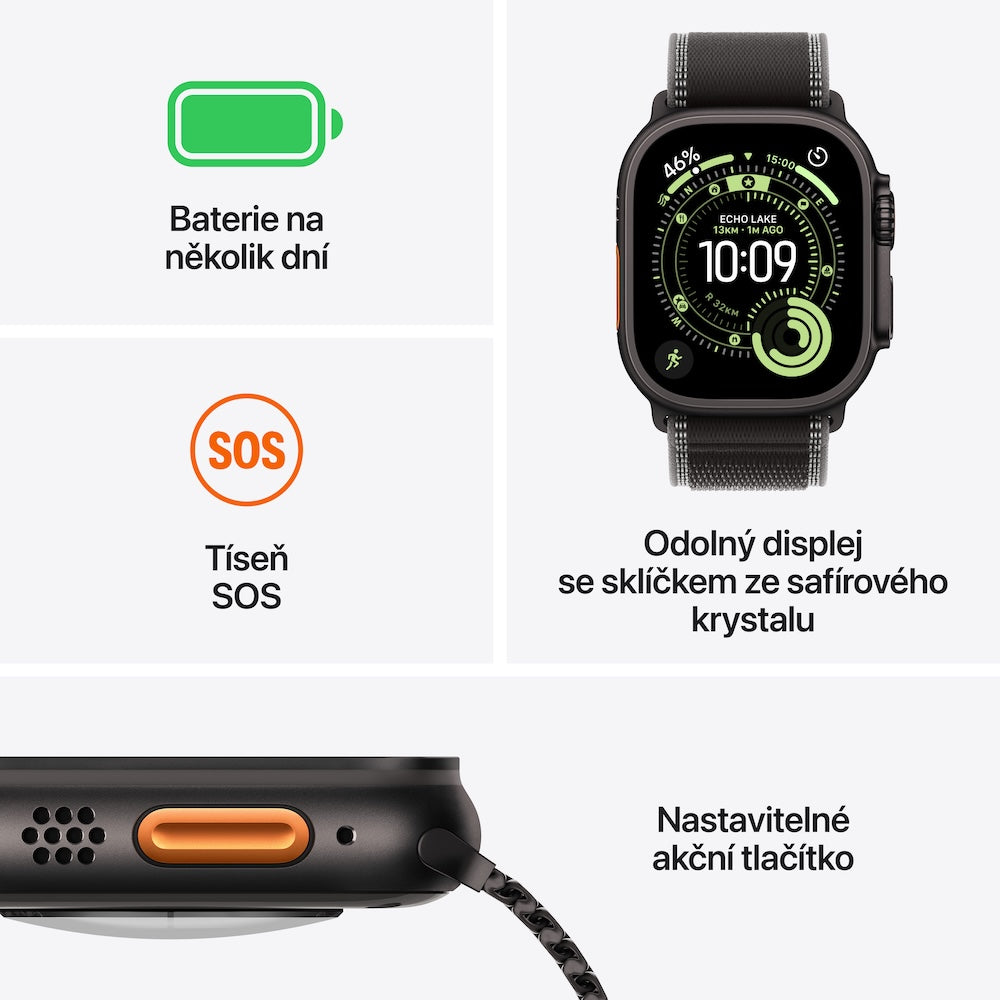 Apple Watch Ultra 3 GPS + Cellular 49mm černě titanové pouzdro s černě/ulovým trailovým tahem - M/L - iSTYLE CZ