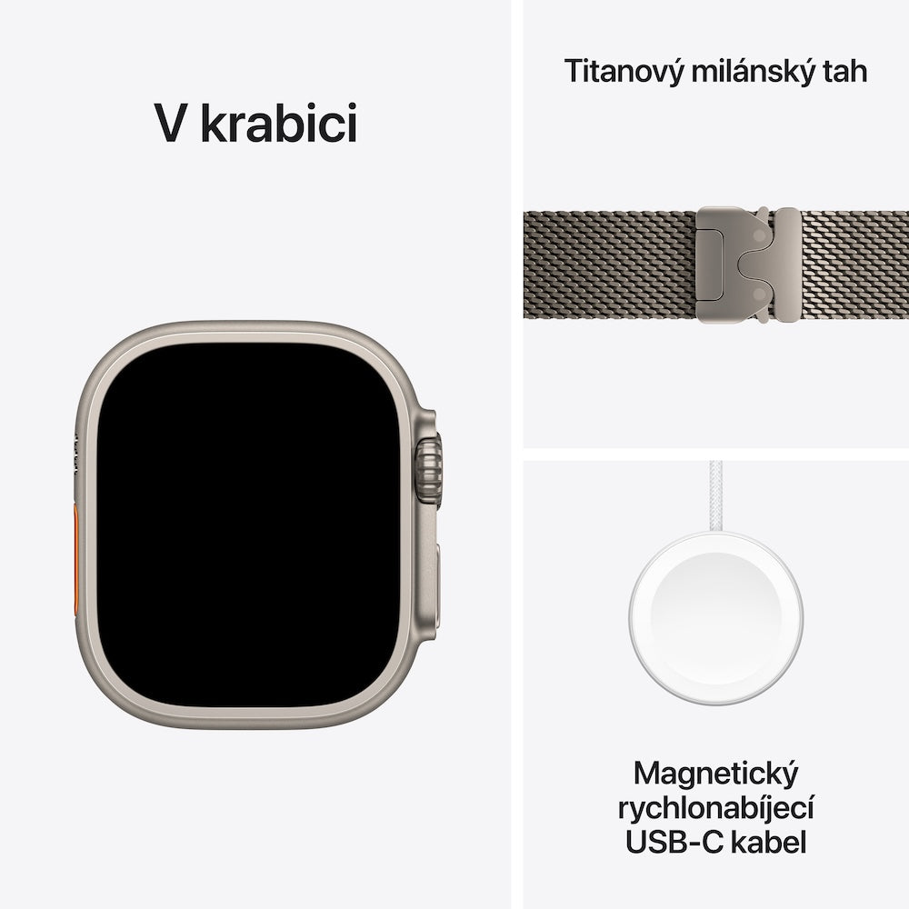 Apple Watch Ultra 3 GPS + Cellular 49mm přírodně titanové pouzdro s přírodně titanovým milánským tahem z titanu - L - iSTYLE CZ