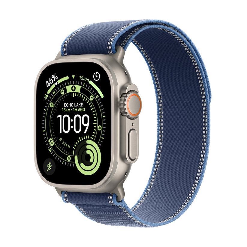 Apple Watch Ultra 3 GPS + Cellular 49mm přírodně titanové pouzdro s modře/jasně modrým trailovým tahem - S/M - iSTYLE CZ