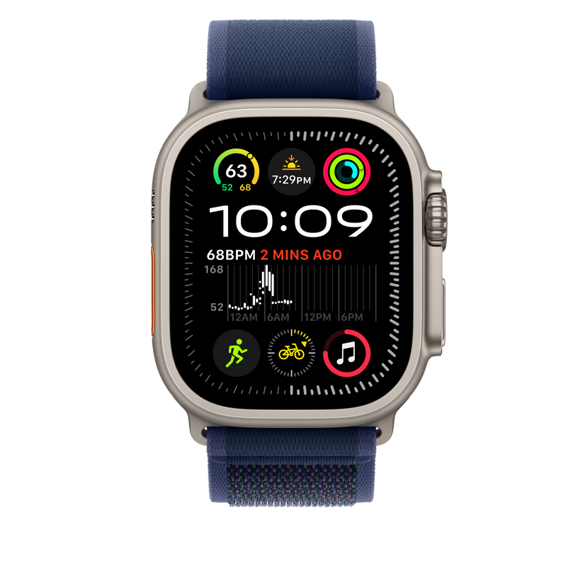 Apple Watch 44/45/46/49mm modrý Trailový tah – S/M – provedení z přírodního titanu - iSTYLE CZ