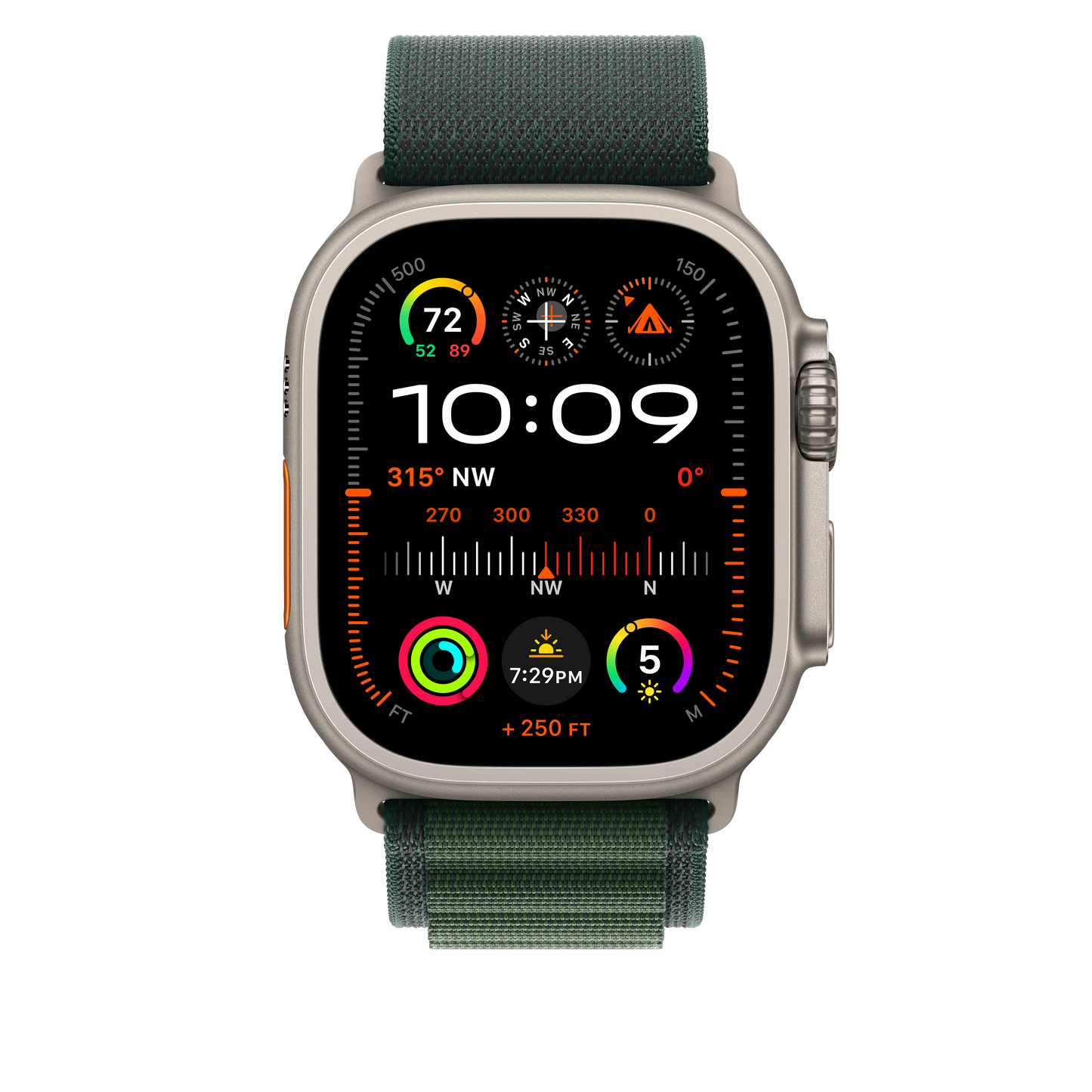 Apple Watch 44/45/46/49mm tmavě zelený Alpský tah – velký – provedení z přírodního titanu - iSTYLE CZ