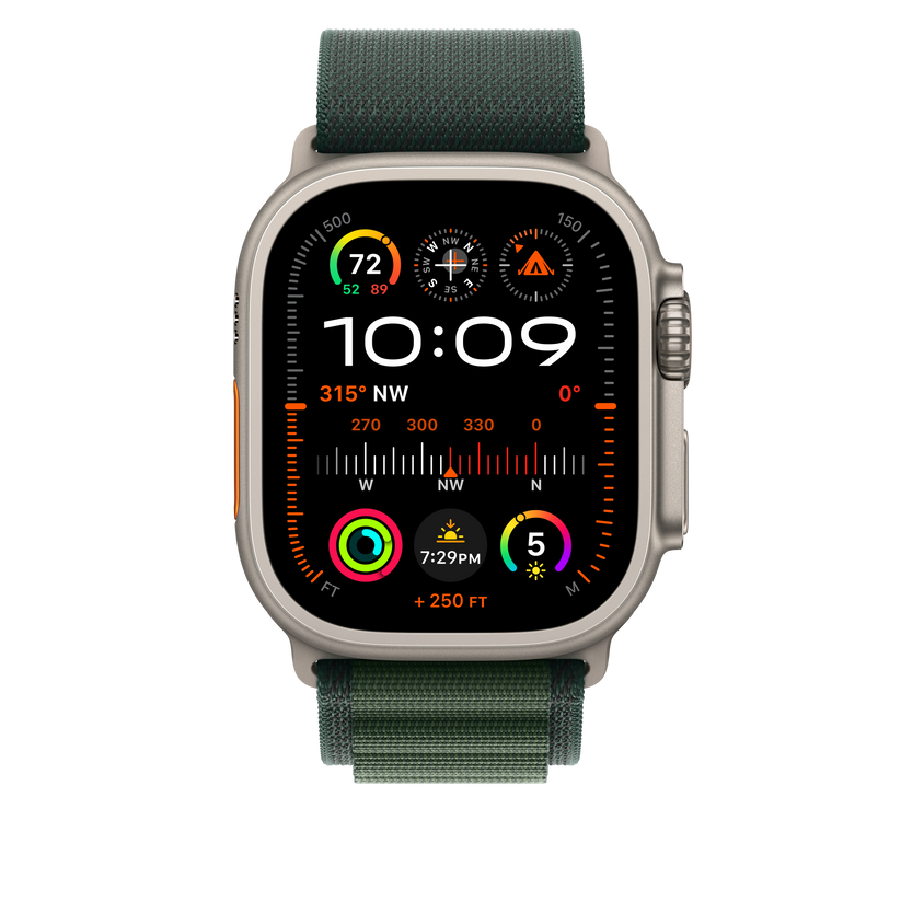 Apple Watch 44/45/46/49mm tmavě zelený Alpský tah – střední – provedení z přírodního titanu - iSTYLE CZ