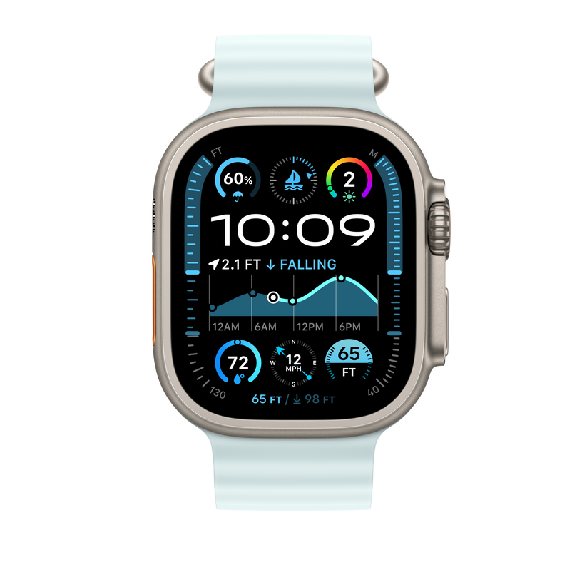 Apple Watch 44/45/46/49mm ledově modrý Oceánský řemínek – provedení z přírodního titanu - iSTYLE CZ