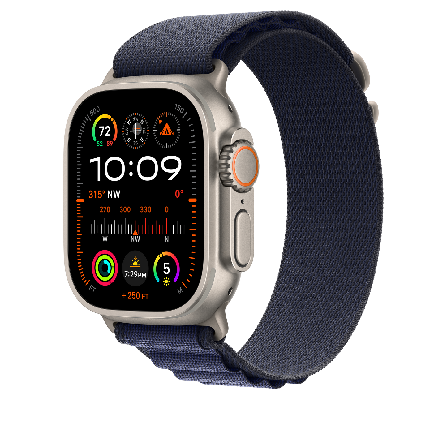 Apple Watch 44/45/46/49mm námořnicky modrý Alpský tah – střední – provedení z přírodního titanu - iSTYLE CZ