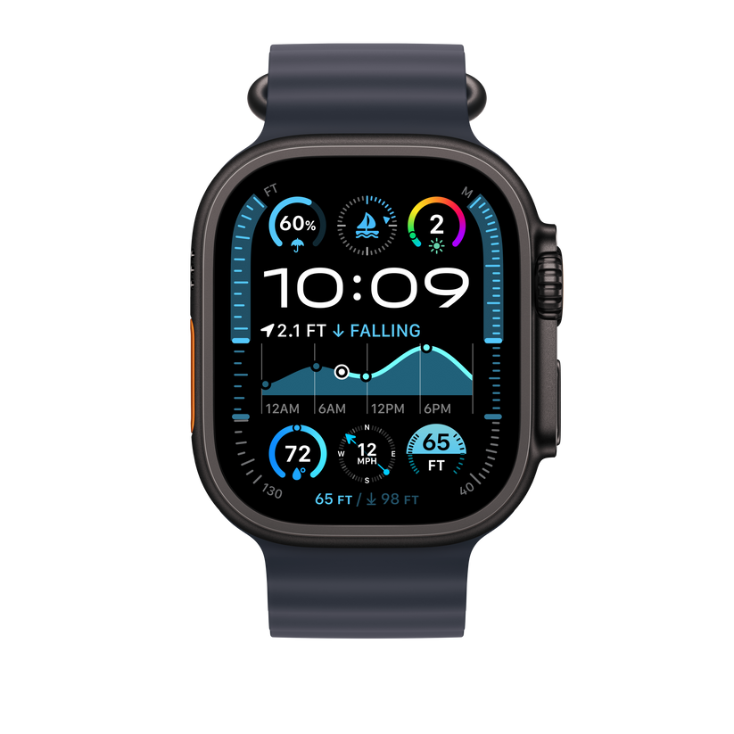 Apple Watch 44/45/46/49mm námořnicky modrý Oceánský řemínek – provedení z černého titanu - iSTYLE CZ
