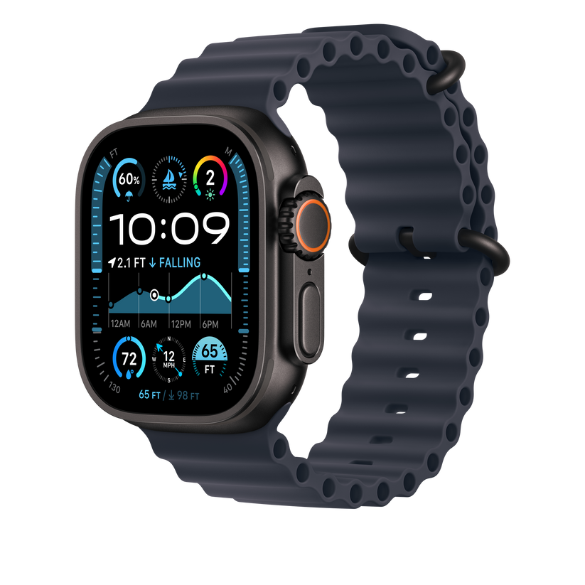Apple Watch 44/45/46/49mm námořnicky modré prodloužení Oceánského řemínku – provedení z černého titanu - iSTYLE CZ