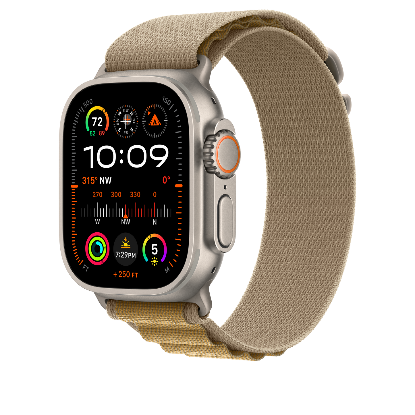 Apple Watch 44/45/46/49mm žlutohnědý Alpský tah – velký – provedení z přírodního titanu - iSTYLE CZ
