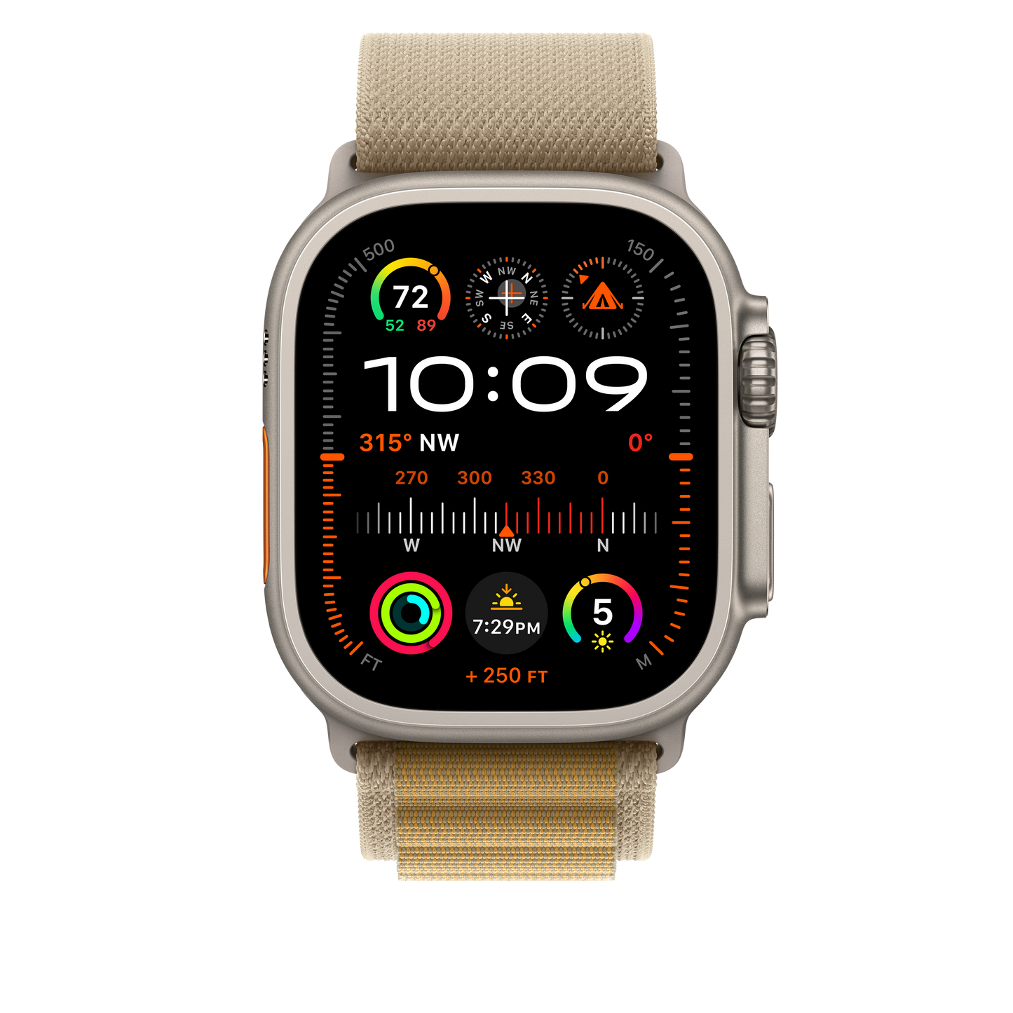 Apple Watch 44/45/46/49mm žlutohnědý Alpský tah – velký – provedení z přírodního titanu - iSTYLE CZ