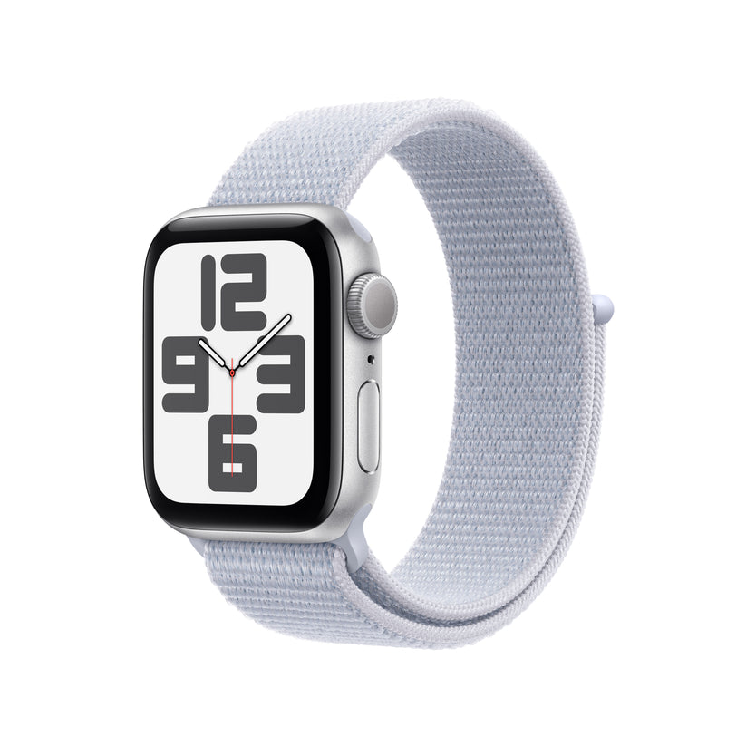 Apple Watch SE GPS 40mm stříbrné hliníkové pouzdro s oblačně modrým provlékacím sportovním řemínkem (otevřený) - iSTYLE CZ