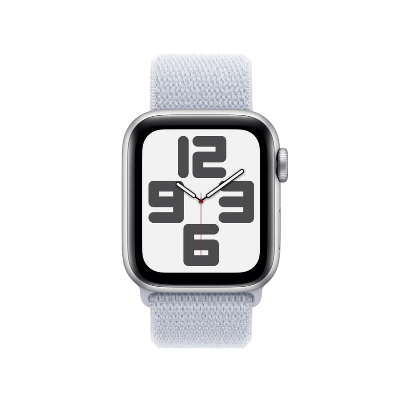 Apple Watch SE GPS 40mm stříbrné hliníkové pouzdro s oblačně modrým provlékacím sportovním řemínkem (otevřený) - iSTYLE CZ