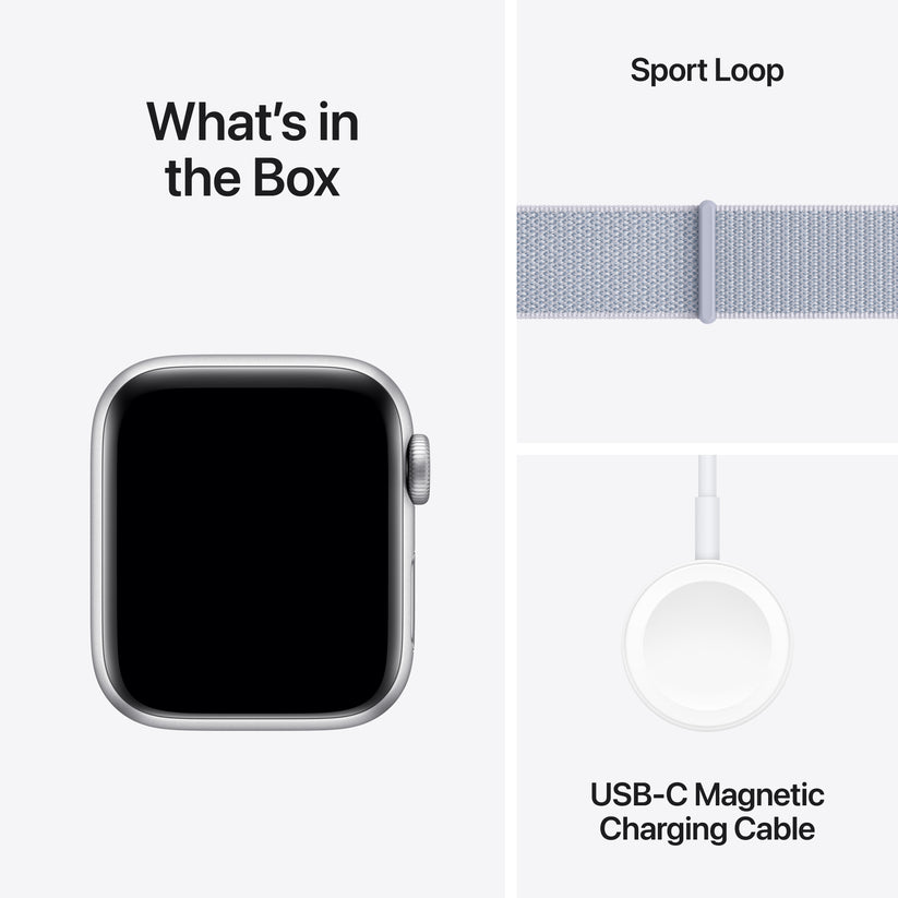 Apple Watch SE GPS 40mm stříbrné hliníkové pouzdro s oblačně modrým provlékacím sportovním řemínkem (otevřený) - iSTYLE CZ