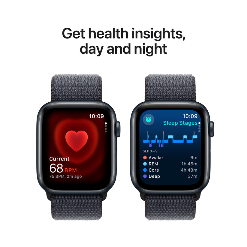 Apple Watch SE GPS 44mm temně ikoustové hliníkové pouzdro s inkoustově fialovým provlékacím sportovním řemínkem (otevřený) - iSTYLE CZ