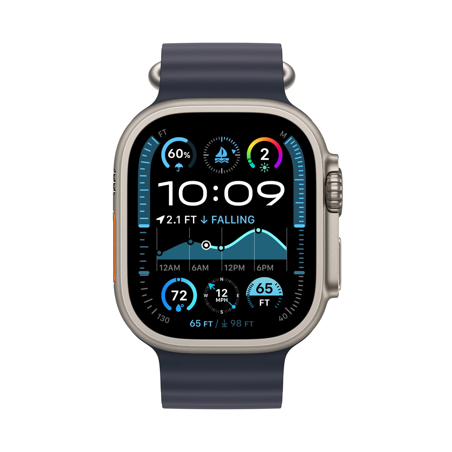 Apple Watch Ultra 2 GPS + Cellular, 49mm přírodně titanové pouzdro s námořnicky modrým oceánským řemínkem (otevřený) - iSTYLE CZ