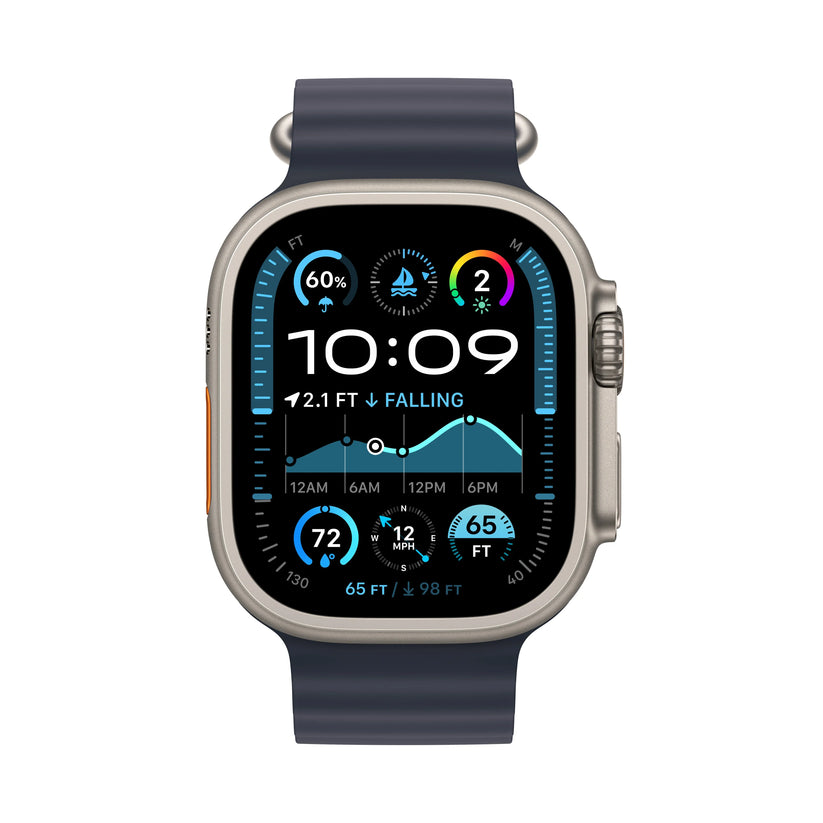 Apple Watch Ultra 2 GPS + Cellular, 49mm přírodně titanové pouzdro s námořnicky modrým oceánským řemínkem (otevřený) - iSTYLE CZ