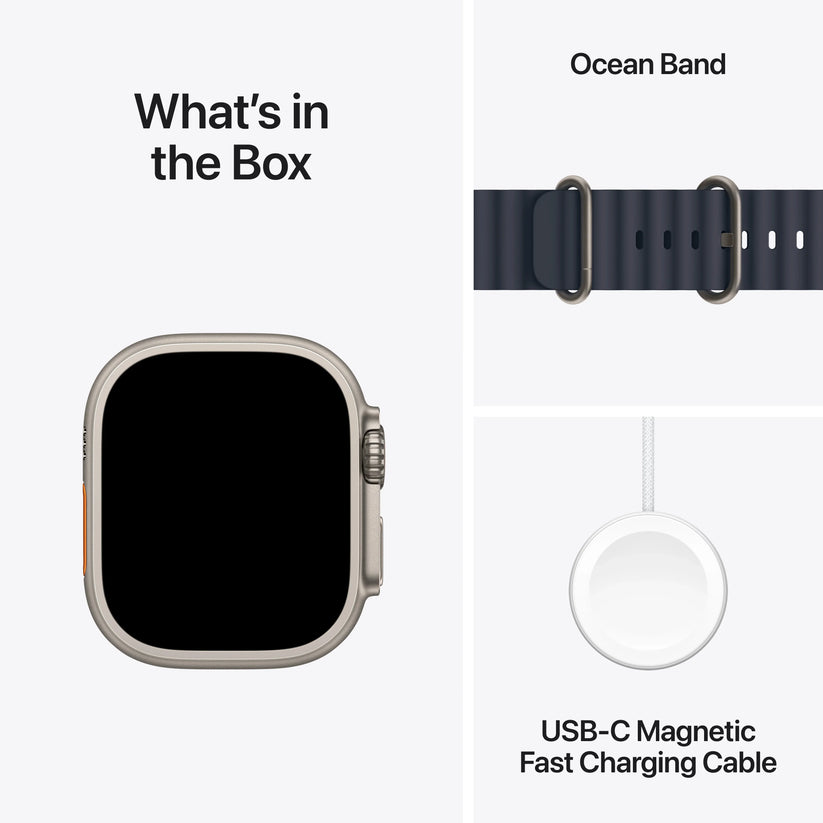 Apple Watch Ultra 2 GPS + Cellular, 49mm přírodně titanové pouzdro s námořnicky modrým oceánským řemínkem (otevřený) - iSTYLE CZ