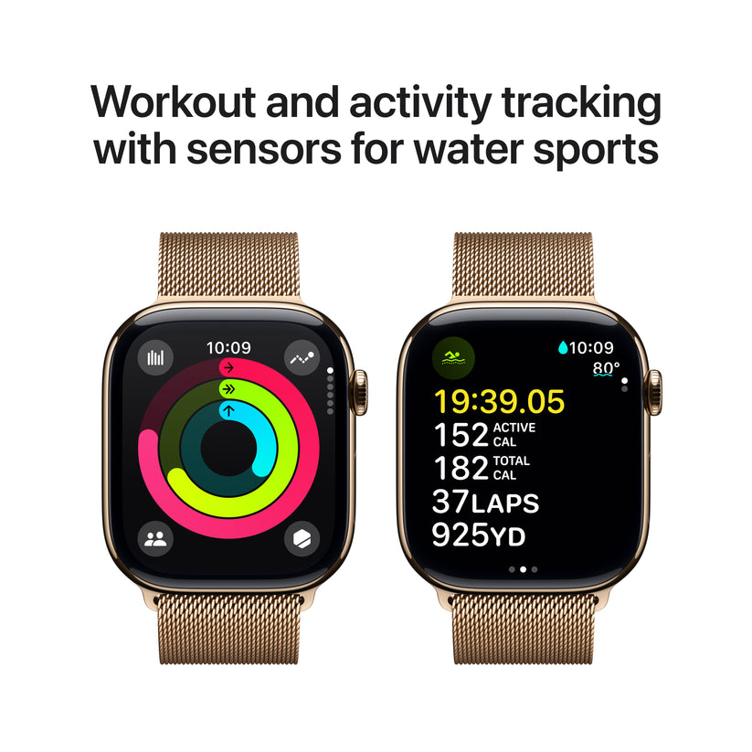 Apple Watch Series 10 GPS + Cellular 46mm zlaté titanové pouzdro se zlatým milánským tahem - S/M (otevřený) - iSTYLE CZ
