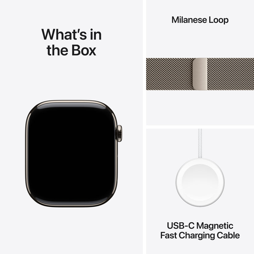 Apple Watch Series 10 GPS + Cellular 46mm přírodní titanové pouzdro s přírodním milánským tahem - S/M - iSTYLE CZ