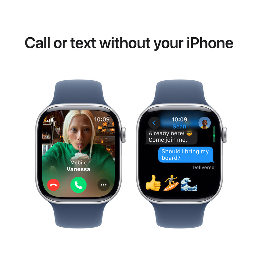 Apple Watch Series 10 GPS + Cellular 46mm stříbné hliníkové pouzdro s denimovým sportovním řemínkem - S/M - iSTYLE CZ