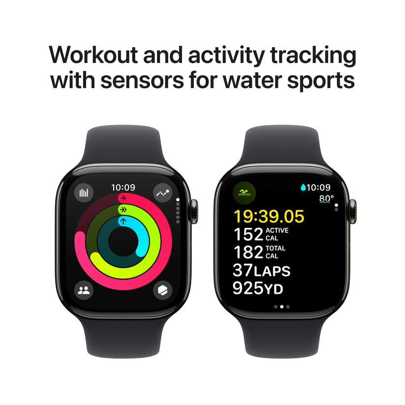 Apple Watch Series 10 GPS + Cellular 46mm břidlicově šedé titanové pouzdro s černým sportovním řemínkem - S/M (otevřený) - iSTYLE CZ