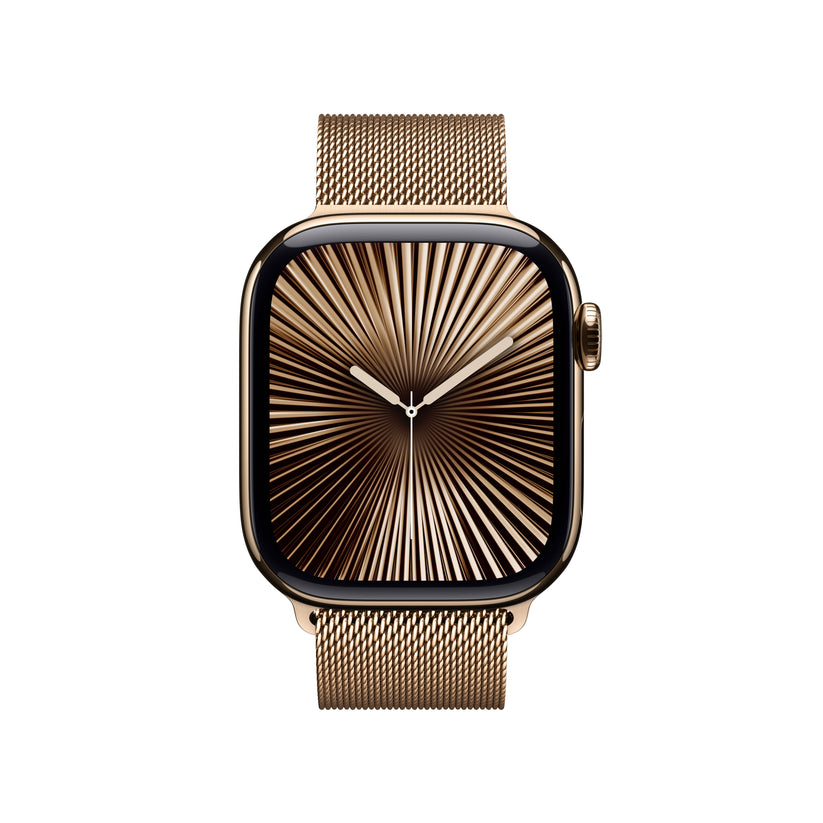 Apple Watch Series 10 GPS + Cellular 42mm zlaté titanové pouzdro se zlatým milánským tahem - iSTYLE CZ