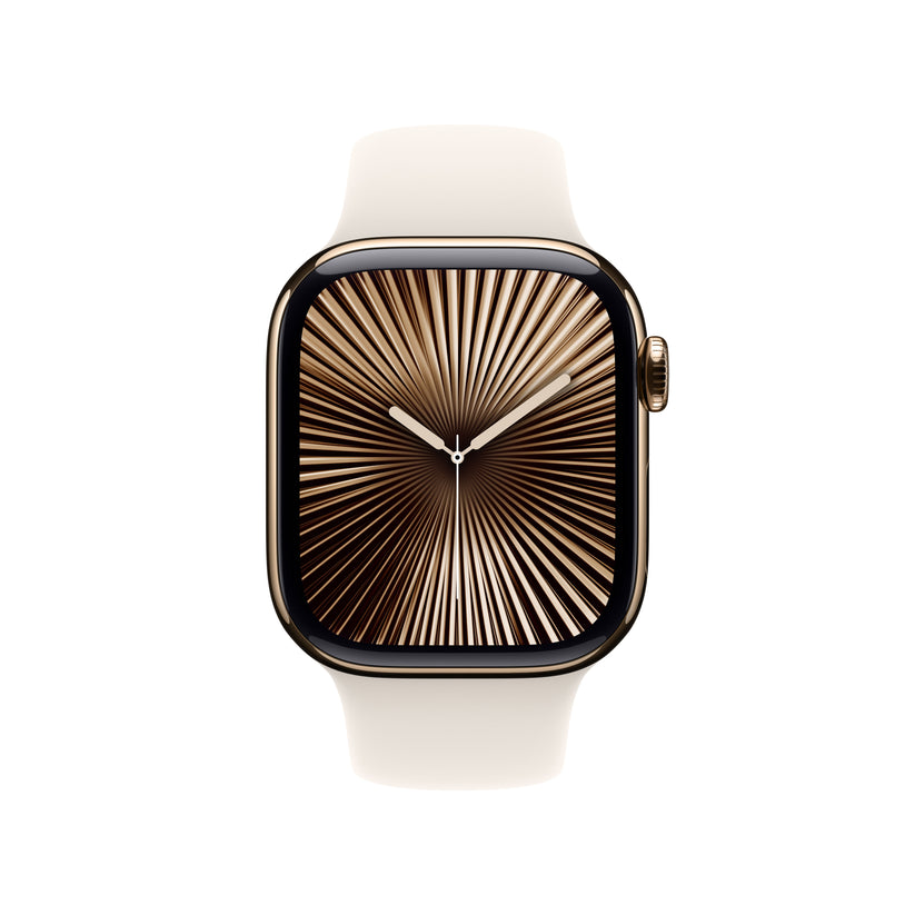 Apple Watch Series 10 GPS + Cellular 42mm zlaté titanové pouzdro s hvězdně bílým sportovním řemínkem - S/M - iSTYLE CZ