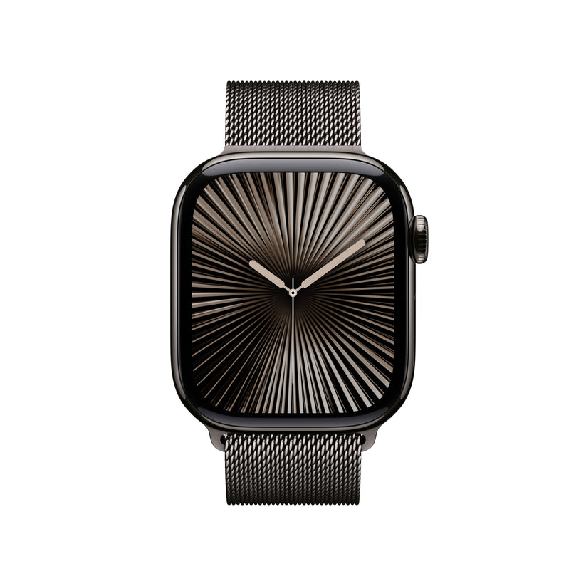 Apple Watch Series 10 GPS + Cellular 42mm břidlicově šedé titanové pouzdro s břidlicově šedým milánským tahem (otevřený) - iSTYLE CZ