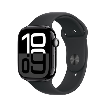 Apple Watch Series 10 GPS 46mm klavírně černé hliníkové pouzdro s černým sportovním řemínkem - M/L (otevřený)
