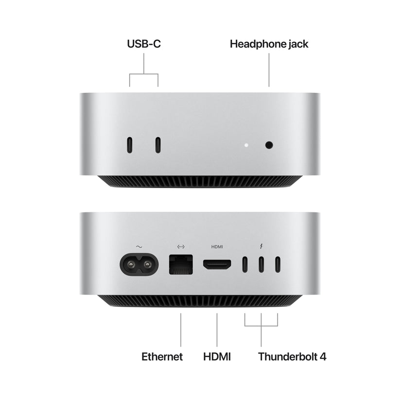 Mac mini, Apple M4 10jádrové CPU, 10jádrové GPU, 16GB, 256GB SSD - stříbrný - iSTYLE CZ