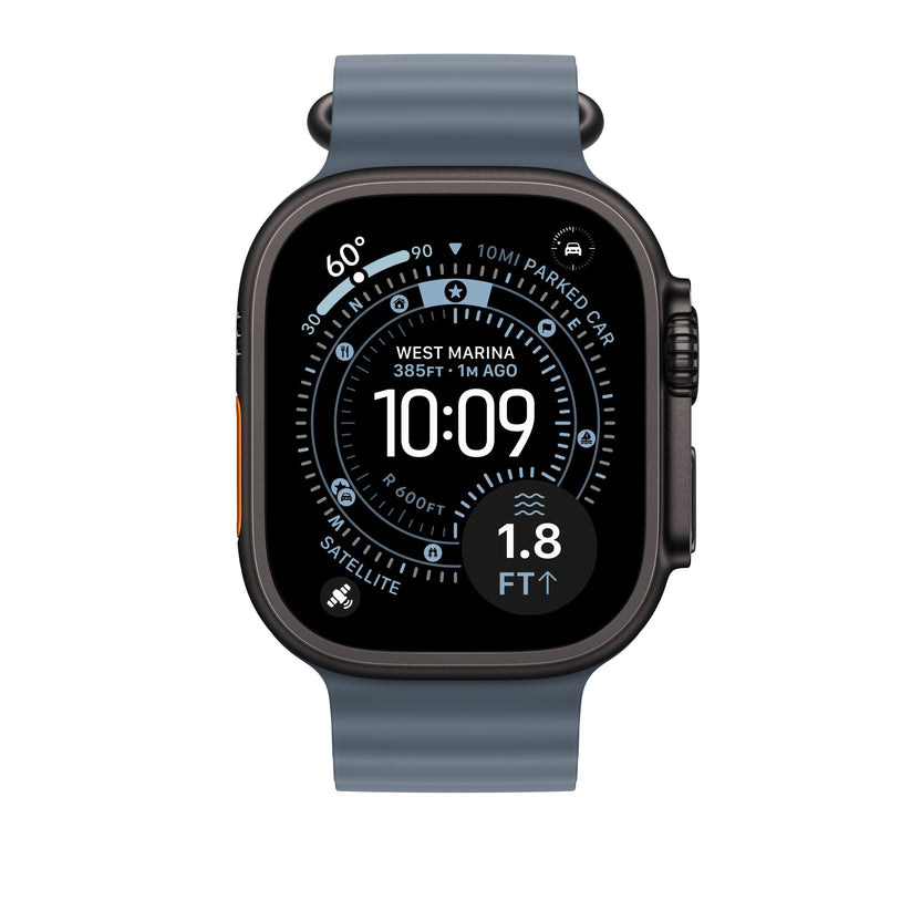 Prodloužení Oceánského řemínku pro Apple Watch 44/45/46/49 mm Apple ocelově modré - provedení z černého titanu - iSTYLE CZ