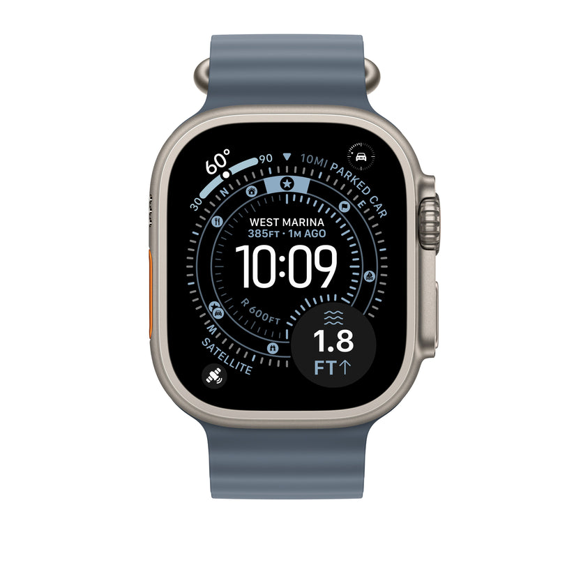 Prodloužení Oceánského řemínku pro Apple Watch 44/45/46/49 mm Apple ocelově modré - provedení z přírodního titanu - iSTYLE CZ